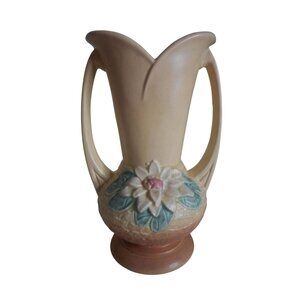 Vtg Hull Art Pottery 1940s WATER LILY Hull USA L-10-9 1/2" double handle Vase #2